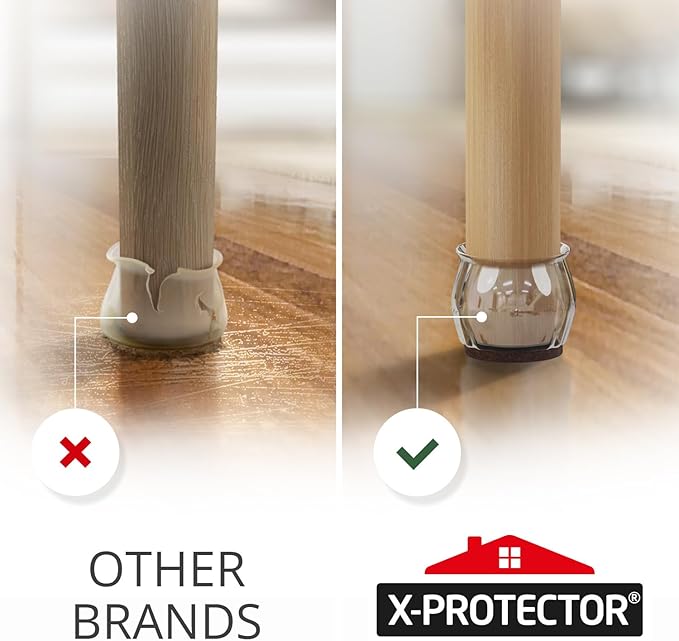 32 PCS Chair Leg Floor Protectors with Felt Pads X-Protector - 1.4" - 1.8" - Furniture Pads for Hardwood Floors - Clear Chair Pads - Floor Protectors for Chairs - Brown Chair Leg Covers!