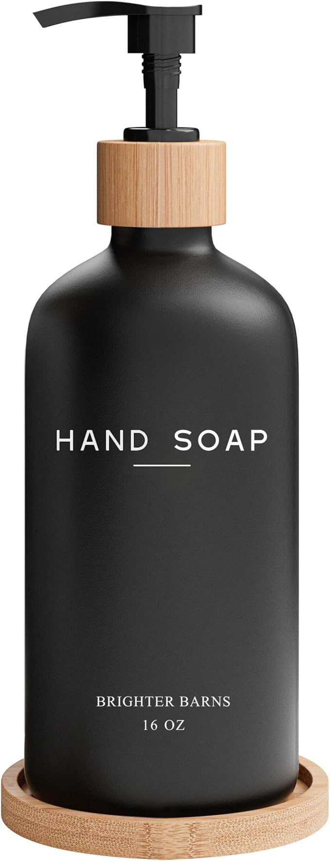 Black Glass Hand Soap Dispenser Bathroom Set by Brighter Barns - Bathroom Soap Dispenser Set with Tray - Glass Pump Bottle - Luxury Bathroom Accessories for Hotel, Vacation Rental, Restaurants (Black)