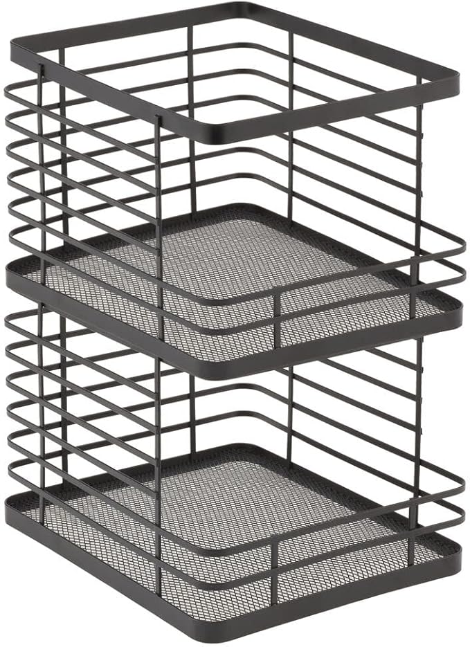 mDesign Stacking Wire Baskets Food Organizer Storage Metal Basket with Open Front for Kitchen Cabinet, Pantry, Cupboard, and Shelves - Organize Fruits, Snacks, and Vegetables - 2 Pack - Matte Black