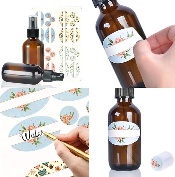 STARSIDE 16 Pack 4 oz Amber Glass Spray Bottles with Fine Mist Sprayer & Dust Cap for Essential Oils, Perfumes,Cleaning Products, 120 ml Fine Mist Glass Spray Bottle
