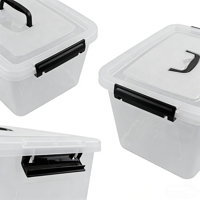 Yesdate Plastic Storage Bins with Lids, 6 Pack Storage Organizer, 10 L Stackable Storage Bins with Buckle-Up Latches and Handle, Storage Totes for Home Office Pantry Organization, Clear