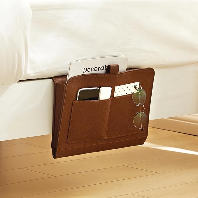 YOUDENOVA Bedside Caddy, Bedside Organizer for Dorm Room, Bunk Bed, Brown