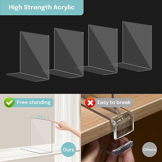OKPOW Acrylic Shelf Dividers for Closet Organization: 4 Pack Durable Clear Shelves Separators for Clothing Adjustable 12" Tall x 10" Deep