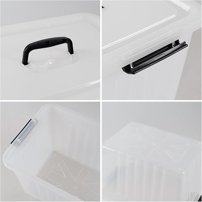 Ewingger 22 L Clear Storage Bin with Handle, Plastic Latching Storage Box Bins, 4-Pack