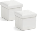 Ornavo Home Small Storage Ottoman, Set of 2 Foldable Collapsible Cube Square Linen Ottoman Foot Rest Stool Seat, for Living Room, Bedroom, Home Office, Dorm - 12 x 12 x 12, White