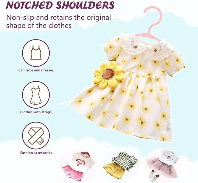 Baby Hangers for Closet 60 Pack Pink Plastic Kids Children's Clothes Hangers Non-Slip (Pink, 60)