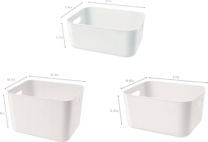 Amyup Set Of 8 Plastic Storage Bins,Versatile Kitchen Pantry Organization and Storage,for Plastic Storage Container Under Bed,Under Sink Bathroom Organizer (White, 8 Pack