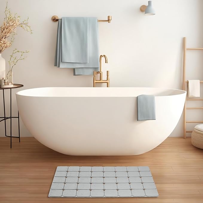 Kinbear Bath Mat for Textured Tub: Silicone Bathtub Mat Foldable Shower Mat Non Slip Tub Mat No Suction Cups 28 X 17.7Inch - Grey
