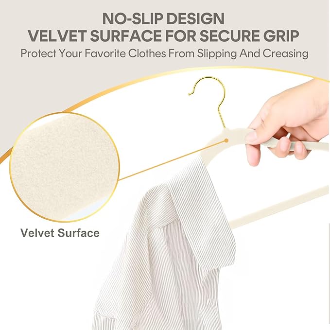 36-Pack Premium Velvet Hangers with Gold Hooks - Space-Saving Non-Slip Heavy-Duty Clothes Hangers for Coats, Suits, Dresses, and Sweaters - Slim Design, Closet Organizer(Ivory + Gold)
