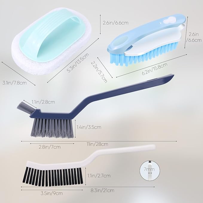 Cleaning Brush Set for Household Use, Scrub Brush, Bathroom Cleaning Brushes, Crevice Cleaning Brush for Bathroom, Floor, Tub, Shower and Kitchen Surface