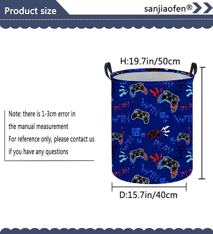 Game Laundry Basket Baby Hamper Dirty Clothes hamper Baby Nursery Hamper Gift Baskets Toy Storage Bin Boy Room Decor(Blue Games)