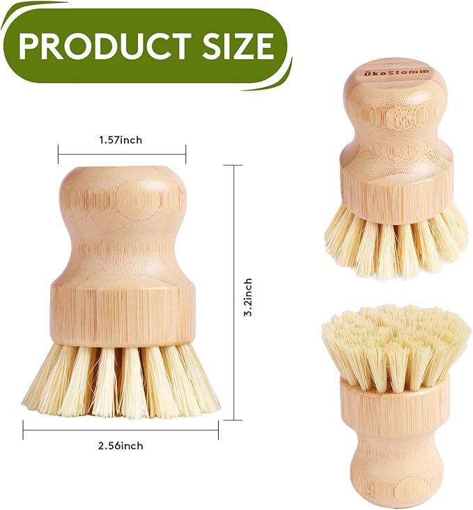 4 Pack Bamboo Dish Brush, Dish Scrubber Brush with Sisal Bristle, Natural Scrub Brush for Kitchen Cleaning Dishes, Pots, Pans, Bottles, Vegetables