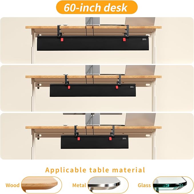 No Drill Under Desk Cable Management Tray, 28" Cord Organizer with Clamp, Fabric Cable Management for Standing Desks, Ideal for Home & Office - Black