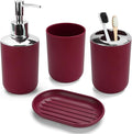 4 Pcs Burgundy Bathroom Accessories Set,Bohemian Bathroom Toothbrush Holder Set.Include Soap Dispenser, Soap Dish, Toothbrush Holder, Mouthwash Cup, Modern Bahtroom Decor Set