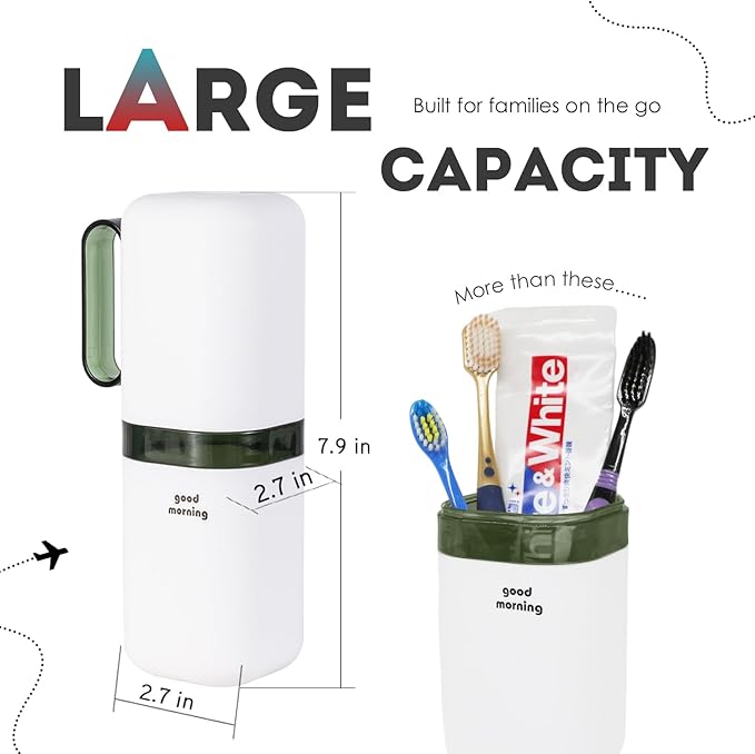 Travel Toothbrush Holder Case,Toothbrush Holder and Rinse Cup with Handle Toothbrush Travel Case, 2 in 1 Toothbrush Cup,Large Capacit Travel Toothbrush Holder with Mouthwash Cup-Green