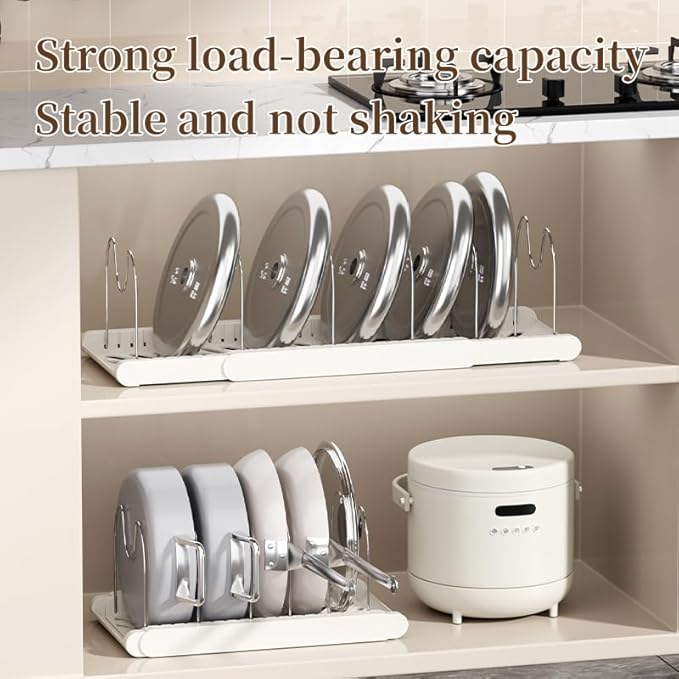 Pot Rack -Expandable Pan Organizer for Cabinet,Pot Lid Holder with 7 Adjustable Compartment for Kitchen Cabinet Cookware Baking Frying Rack,2Pack,Apricot