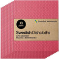 Swedish Wholesale Dishcloths Reusable 8" x 7" Sponge Cloths, Bulk 10 Pack of High Absorbent Cellulose Dish & Kitchen Cleaning Hand Towels, Wring to Dry & Machine Wash, Odor Resistant, Red