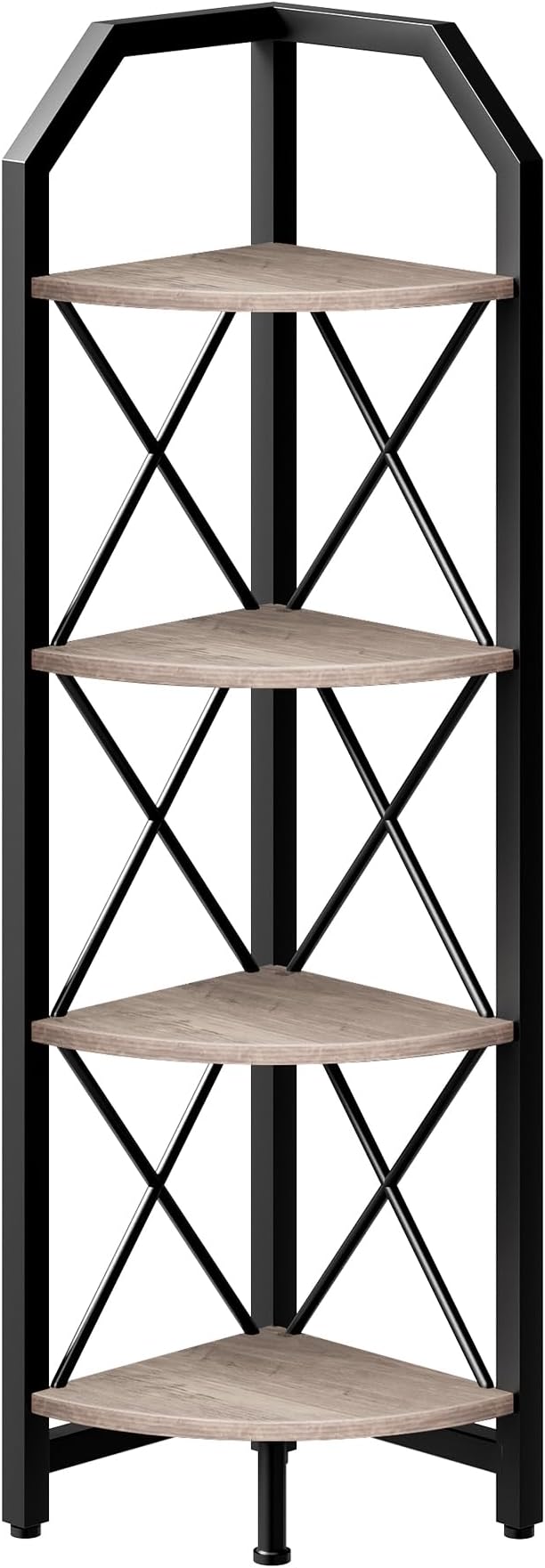 4-Tier Corner Shelf, Industrial Corner Bookshelf, 47.6" Corner Storage Stand, Plant Stand Display Shelf, Corner Bookcase for Bedroom, Living Room, Home Office, Greige and Black TCJ09BG