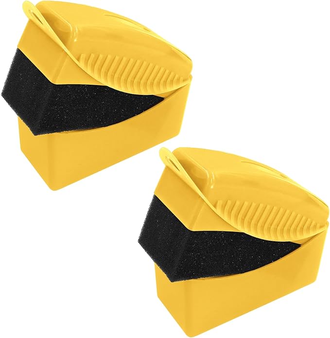 2Pcs Tire Dressing Applicators,Tire Shine Applicator Pads,Reusable Tire Dressing Sponge Pad Car Tire Applicator Pads with Lid for Car Glass, Painted Steel & Porcelain (Yellow, Curved
