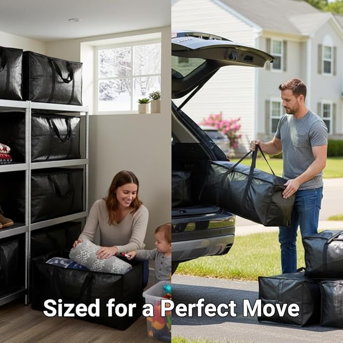 BAG-THAT! 10 - Pack Heavy Duty Large Moving Bag with Strong Zipper and Comfortable Handles Durable & Sturdy Large Storage Bags Totes Bins Packing Moving Boxes College Supplies for Packing