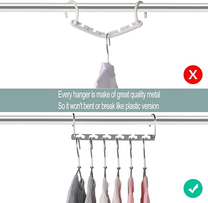 Meetu Space Saving Hangers - Metal Clothes Hangers with 6X2 Slots, Magic Cascading Design, Updated Hooks (Pack of 6)