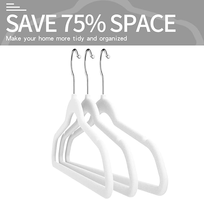 Velvet Clothes Hangers (50 Pack) Heavy Duty Durable Suit Hanger Vibrant Color Hangers Lightweight Space Saving Coat Hangers for Closet -White/Rosegold