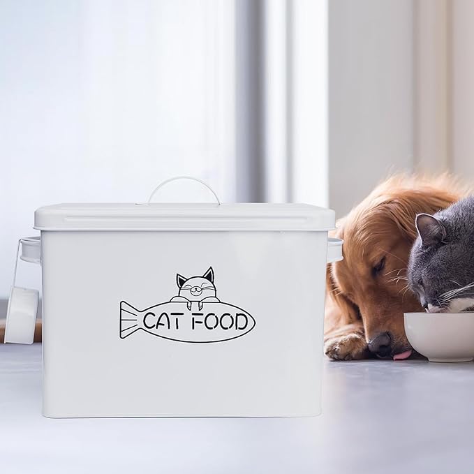 Large Dog and Cat Food Storage Container, Farmhouse Pet Food Storage Containers with Lid and Dry Food Scoop, Durable Airtight Cat Container 12-13 lbs Capacity, Great Gift for Pet Owners