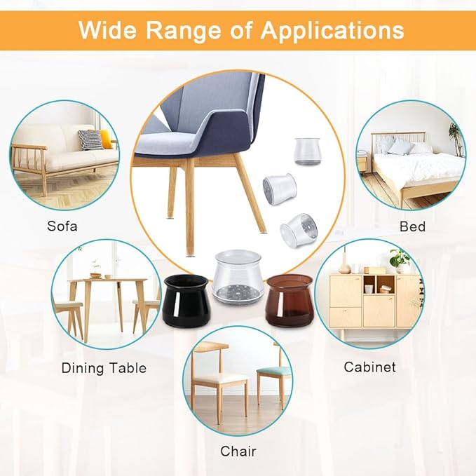16 Pcs Chair Leg Floor Protectors - Silicone Felt Pads, Scratch-Proof & Noise-Free, Easy Smooth Moving, Large Size (Fits Round Chair Legs: 1-5/16" to 2" Diameter)