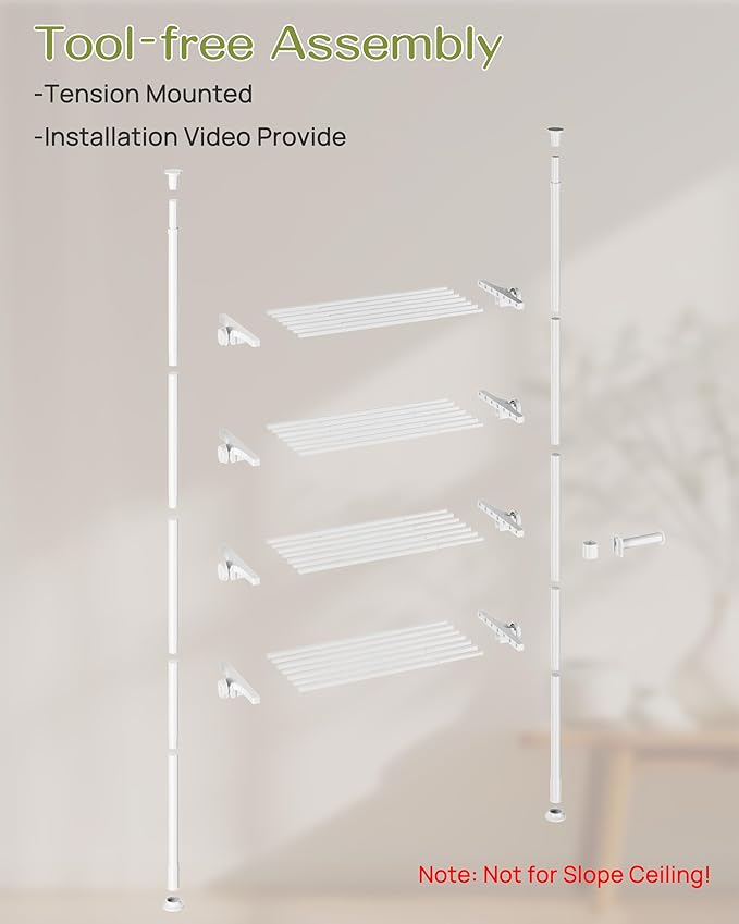 ALLZONE Adjustable Over The Toilet Storage Shelf, 4-Tier Ample Over Toilet Bathroom Organizer and Storage,Tension Mounted Above Toilet Storage Cabinet for Versatility, Fits 64-113 Inch Heights, White