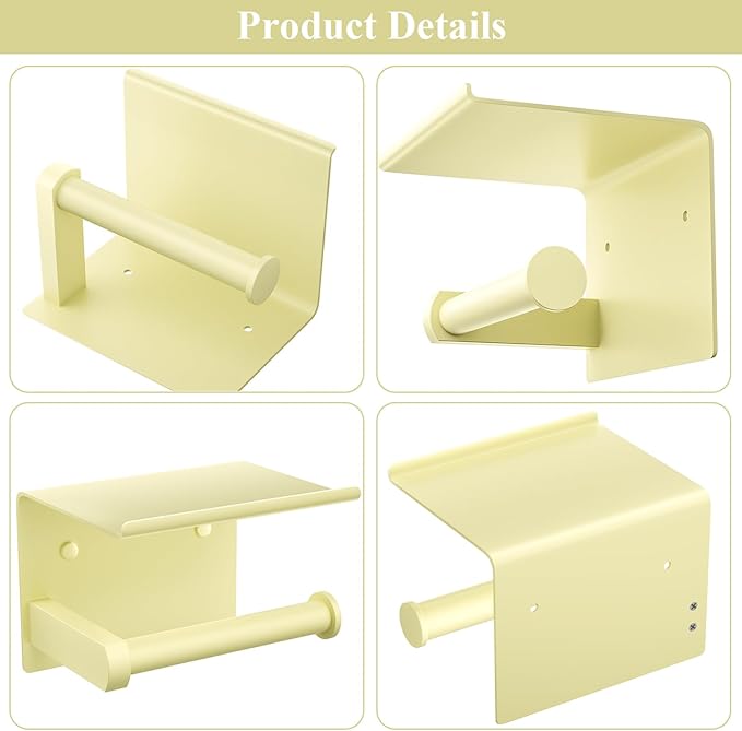Tindbea Toilet Paper Holder with Phone Shelf, Adhesive or Screw Wall Mount Toilet Tissue Roll Holder, Rustproof & Multifunctional Stainless Steel Bathroom Storage Dispenser (Sunlight Yellow)