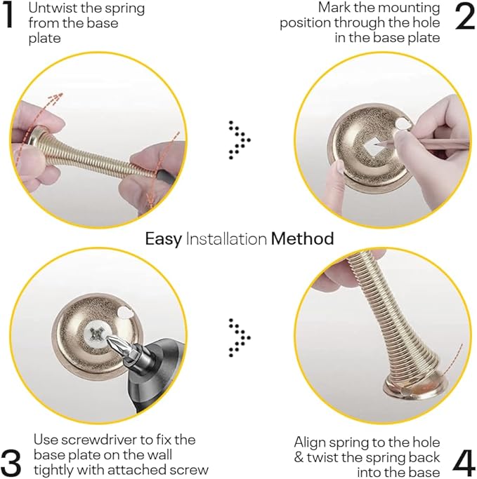 Door Stoppers for Wall – Spring Door Stopper with Rubber Tip – 3-1/4" – Pack of 4 – Doorstop – Ideal for Home, Offices, Schools