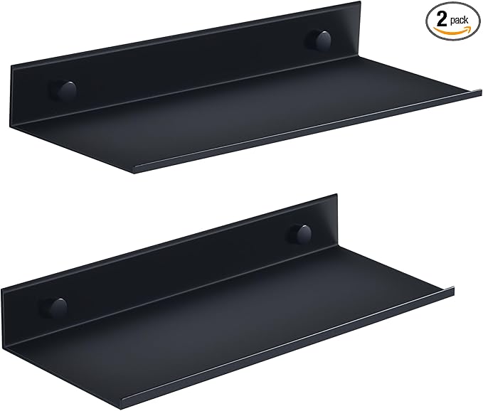 HNVNER Adhesive Shower Caddy 2 Pack, Metal Shower Shelves for Inside Shower 30cm, Black Bathroom Shelves Wall Mounted, No Drilling Bathroom Organizer