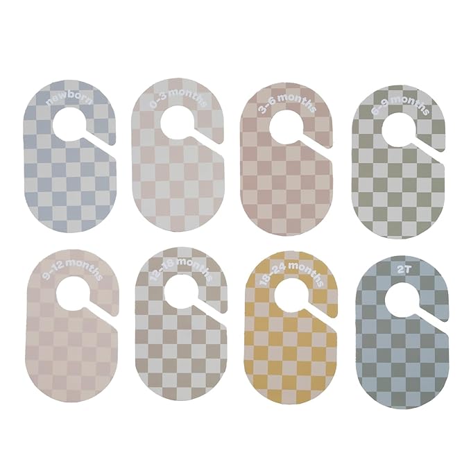 3 Sprouts Baby Closet Dividers Set of 8 - Clothes Organizer Toddler Hanger, Double-Sided Size Labels - Nursery Organization for Newborn Clothing, Infant to 2T Boy & Girl - Checkerboard