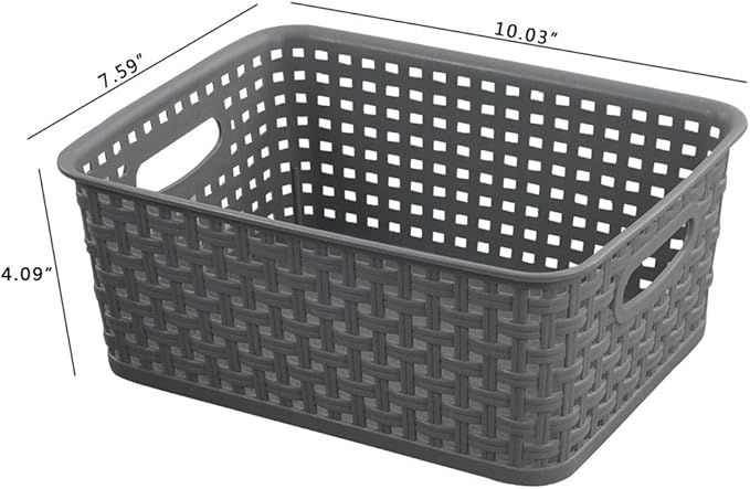 Teyyvn Plastic Storage Basket, 10.03" x 7.59" x 4.09", Pack of 6, Gray