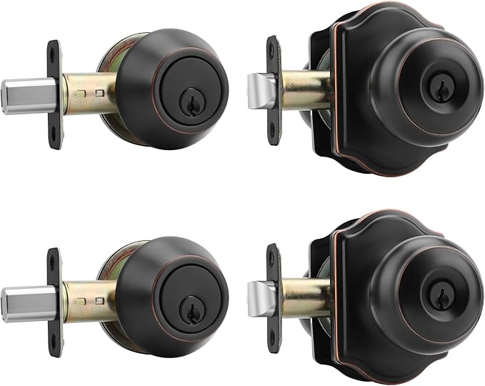 Haidms Exterior Deadbolt and Keyed Entry Bronze Door Knob Set, Keyed Entry-Different Front Door Knobs, Deadbolt Oil Rubbed Bronze Doorknob with Lock and Key(2 Pack)