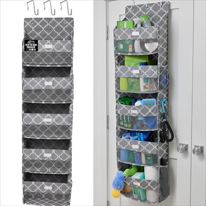 GORILLA GRIP Over The Door Organizer Storage, 5 Deep Hanging Shelves, Holds 50lbs, Closet Organizers Shelf for Bedroom, Shoes, Bathroom, Nursery, Dorm Essentials, 58x15 Inches, Quatrefoil