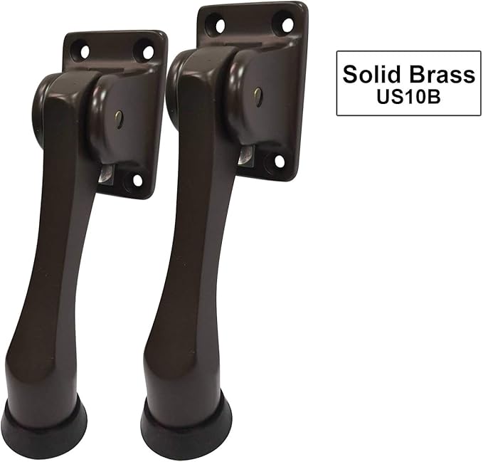 QCAA Solid Brass Drop Down Door Stop, 4", Oil Rubbed Bronze US10B, 2 Pack