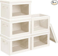 Storage Bins with Lids - Medium Storage Box with Lids, Foldable Closet Boxes for Organizing, Stackable Clothes Organizer with Window, Cubes Bins for Living Room, 5 Pack, Beige
