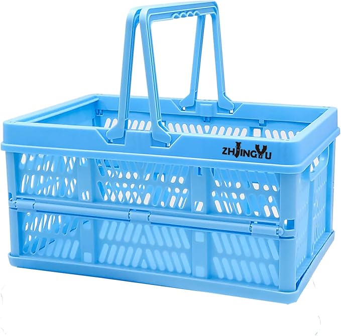 crates for storage,plastic baskets for organizing,collapsible shopping basket,foldable crate with Handles,collapsible storage crate,car basket,for Kitchen,Bathroom,Medicine (Blue, S)