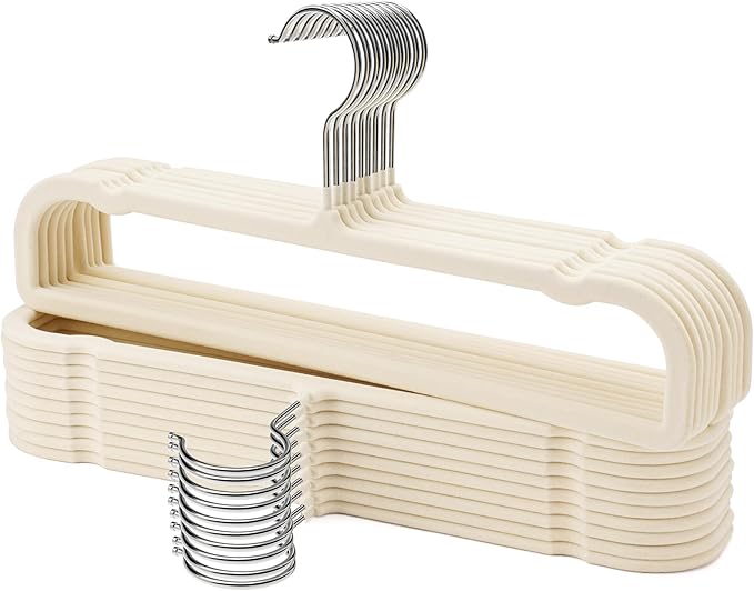 Pants Hangers 30 Pack Velvet Pant Hangers,Heavy Duty Velvet Hangers for Pants,Jeans,Scarf,Towels,Tank Top,Coat.Closet Organizers and Storage（Beige）