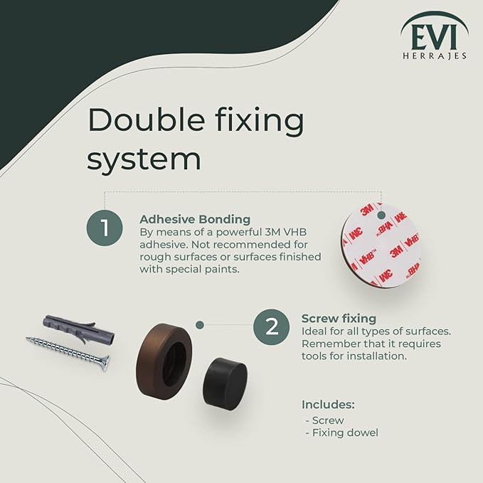 EVI Herrajes | Adhesive Door Stop | Wall Mounting Doorstop | 1,37x0,7" | Rustic Finish Brass | Anti Shock Door Handles | Design and Functionality | I-254/35-RU