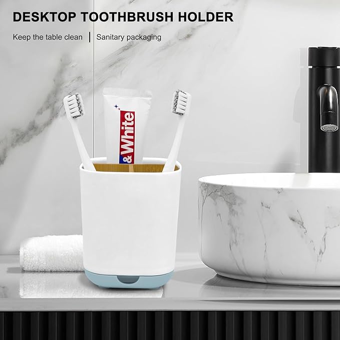 Toothbrush Holder with Bamboo Divider,Detachable for Easy Cleaning Bathroom Countertop Organizer,Plastic 3 Slots Electric Toothbrush and Toothpaste Holders Storage Caddy for Bathroom Vanity,Sink-Blue