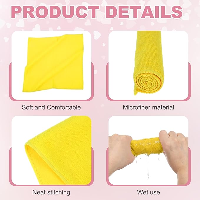 uxcell 5 Pcs Microfiber Cleaning Cloth, Kitchen Towels Reusable Microfiber Towels Highly Absorbent for Household Cleaning Supplies, Kitchen, Bathroom, Yellow(Square), 11.8" X11.8