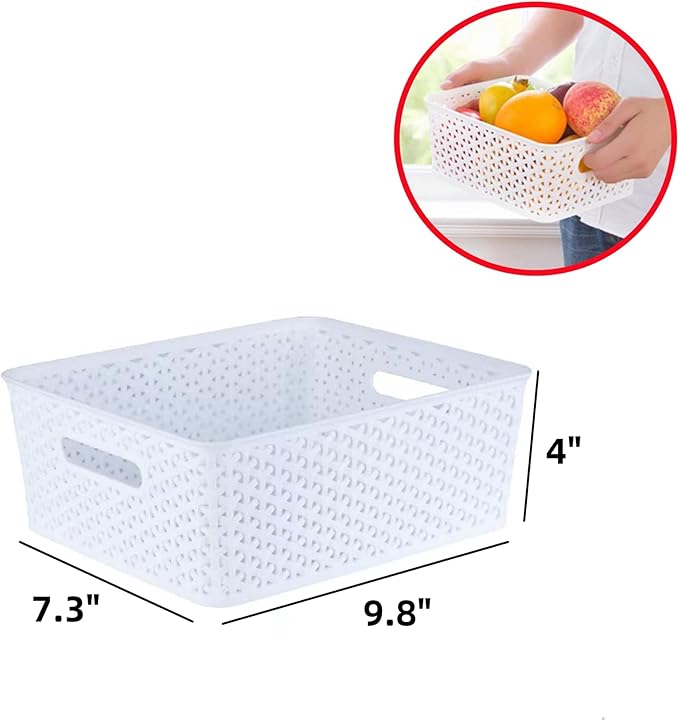 5PCS Plastic Storage Baskets, Small Baskets for Organizing, Small Pantry Organizer Basket Bins. For Countertops, Cabinets, Bedrooms, and Bathrooms Wait (White)