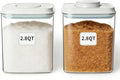 Food Storage Container Set 2.8 Qt ×2 with Lids, Airtight Pantry Canisters, BPA-Free Plastic Flour Sugar Storage Containers, One-Touch Press-to-Open Lids, Stackable Clear Jars for Rice, Cereal, Coffee
