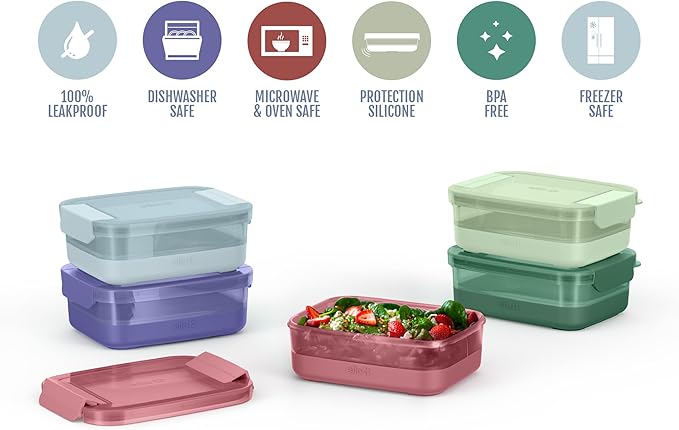 Ello Plastic 3.7 Cup Meal Prep Set 10 Pc, 5 Pack Set - BPA Free Plastic Food Storage Container with Silicone Boot and Airtight Plastic Lids, Dishwasher, Microwave, and Freezer Safe, Everest