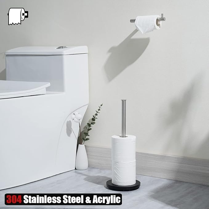 JQK Toilet Paper Storage Stand, 304 Stainless Steel Thicken 0.8mm Tissue Reserve Holder Dispenser for Bathroom, Brushed Steel, TPS180-BN