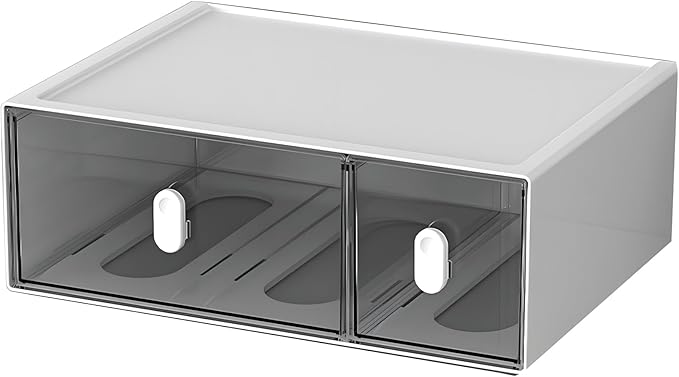 Desktop Storage Drawers, Plastic Desk Organizer with 2 Drawers, Modular Stackable Toolbox Units for Office Stationary, Makeup Container, Bathroom Countertop (Tall Layer, White & Clear)
