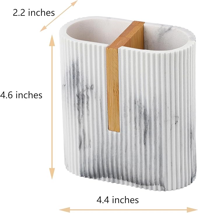 rejomiik Toothbrush Holders Electric Toothbrush Holder for Bathrooms, Bamboo Tooth Brushing and Toothpaste Storage Organizer for Sink, Countertop, Marble White