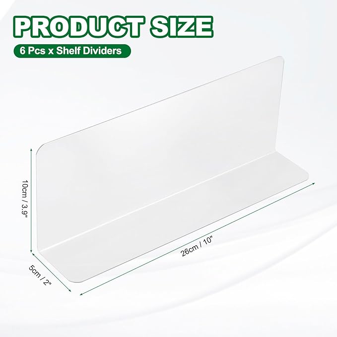 uxcell 6pcs Clear Shelf Dividers, 10"x3.9" Plastic L-Shaped Shelf Separator, Transparent Organizer Divider for Supermarket Store Commodity Classification